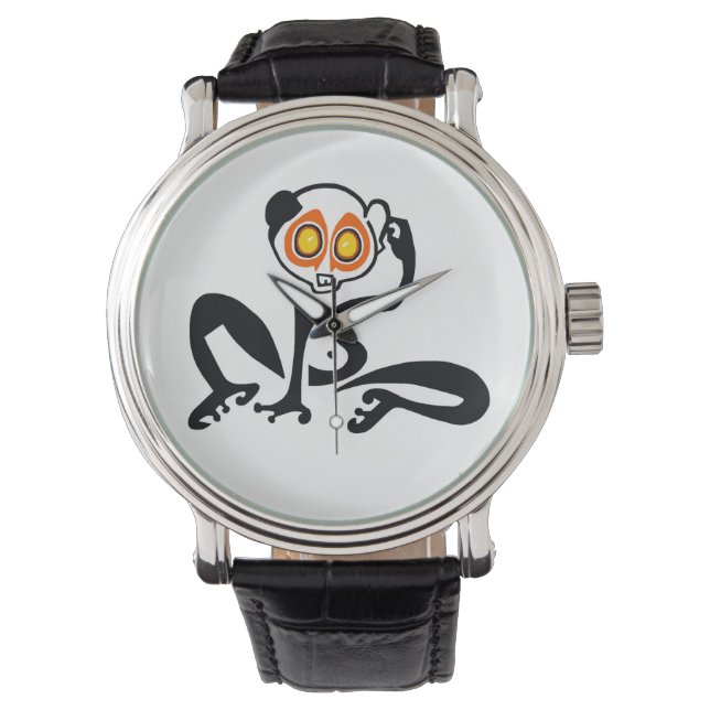 Handgezeichnet - schlanker Langsamer LORIS - Natur Armbanduhr (Vorderseite)