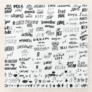 Handgezeichnet Schrift, Typografie-Doodle-Sammlung Glasuntersetzer