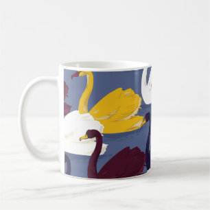 Handgezeichnet Schwäne, blaues Seemuster. Kaffeetasse