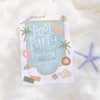 HandGezeichnet Sommerspass Custom Pool Party Gebur Einladung