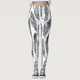 Handgezeichnet Stammesfedern, Vintages Muster. Leggings