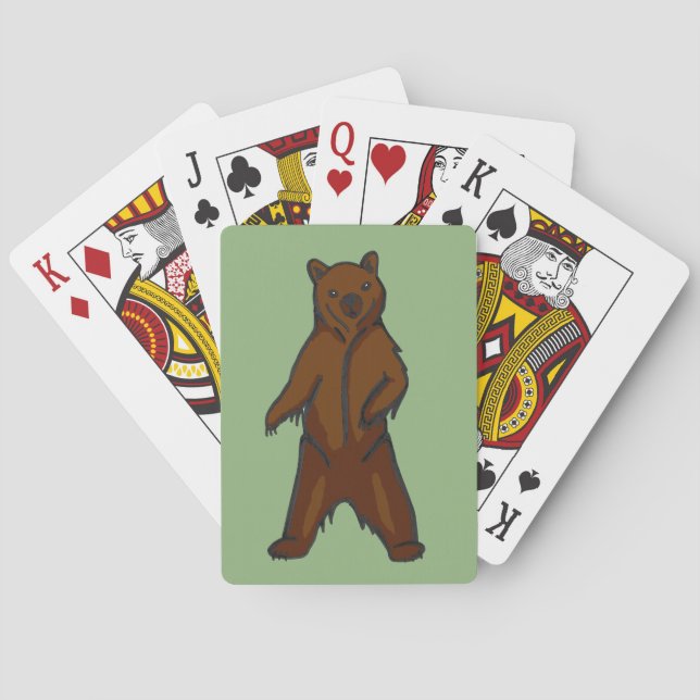 Handgezeichnet Stehender brauner Grizzly Bär Spielkarten (Rückseite)