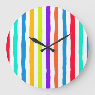 Handgezeichnet Streifen in kräftigen Pop-Kunstfarb Große Wanduhr