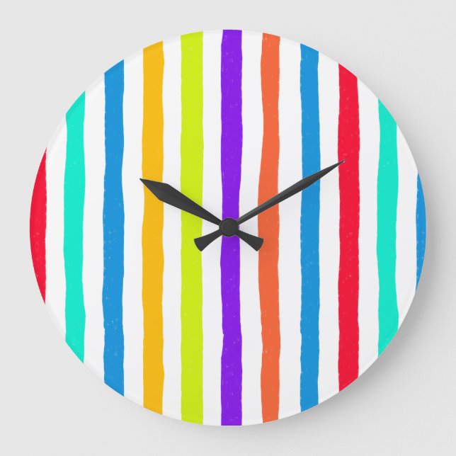 Handgezeichnet Streifen in kräftigen Pop-Kunstfarb Große Wanduhr (Vorderseite)