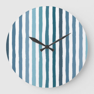 Handgezeichnet Streifen in Meeresblau-inspiriert F Große Wanduhr