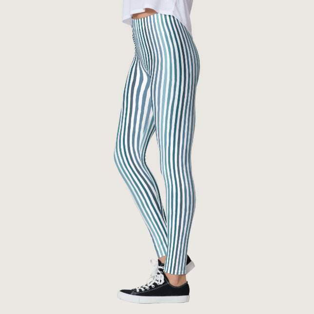 Handgezeichnet Streifen in Meeresblau-inspiriert F Leggings (Links)