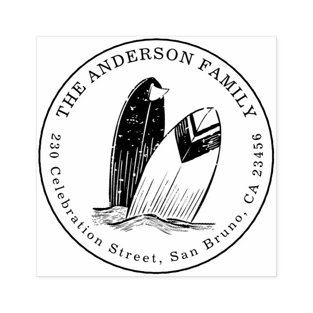 Handgezeichnet Surfbretter mit Rücksendeadresse Gummistempel (Prägung)
