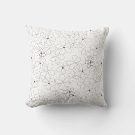 Handgezeichnet Taupe Weiße Blume mit Periwinkle Kissen