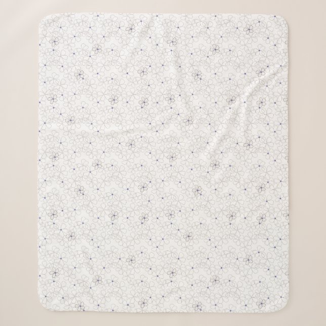 Handgezeichnet Taupe White Blume Sherpa Blanket Sherpadecke (Vorderseite)