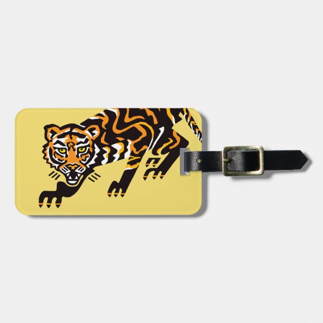 Handgezeichnet - TIGER - gefährdetes Tier - gelb Gepäckanhänger (Vorderseite horizontal)