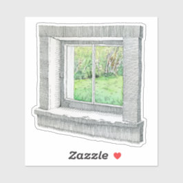 Handgezeichnet Tinte und Aquarellfenster Naturland Aufkleber