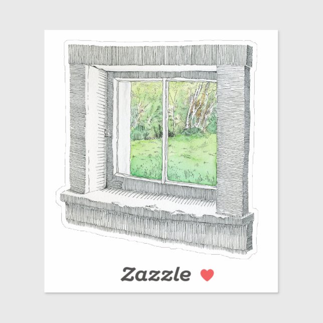 Handgezeichnet Tinte und Aquarellfenster Naturland Aufkleber (Blatt)