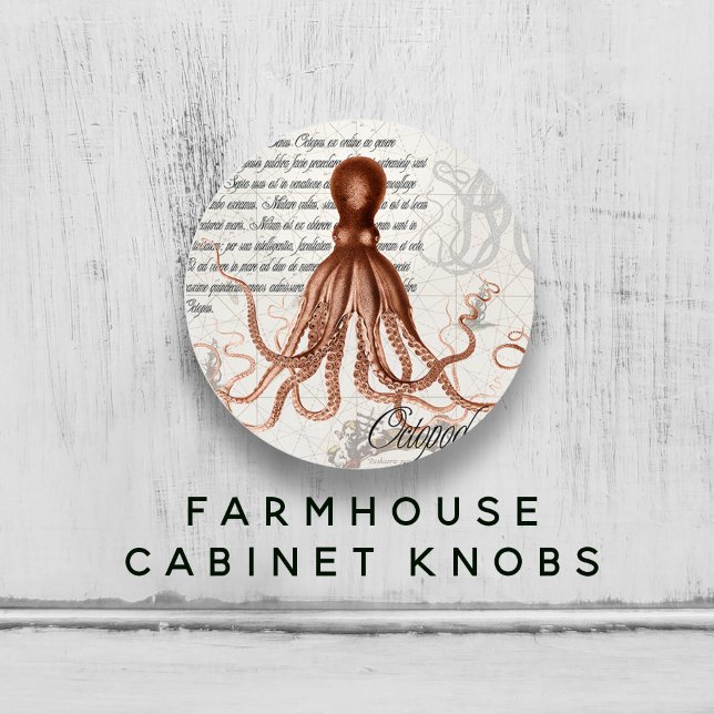 HandGezeichnet Vintage Rote Oktopus-Illustration Keramikknauf (Hand-Drawn Vintage Red Octopus Illustration Ceramic Knob)