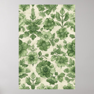 HandGezeichnet Vintages Grünes Botanisches Muster Poster