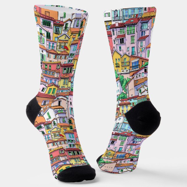Handgezeichnet von belebter Stadt farbenfrohe Must Socken (Gewinkelt)