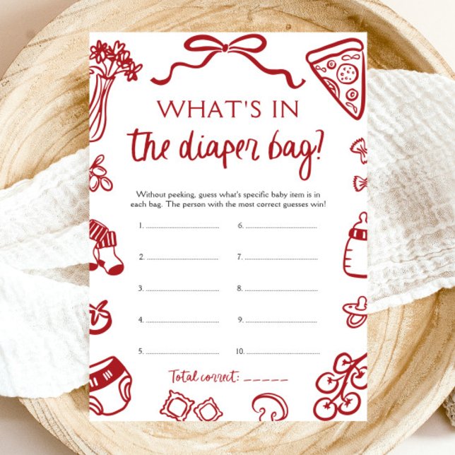 Handgezeichnet, was in der Windelbeutel-Babydusche Einladung (Hand Drawn What's In The Diaper Bag Baby Shower Game)