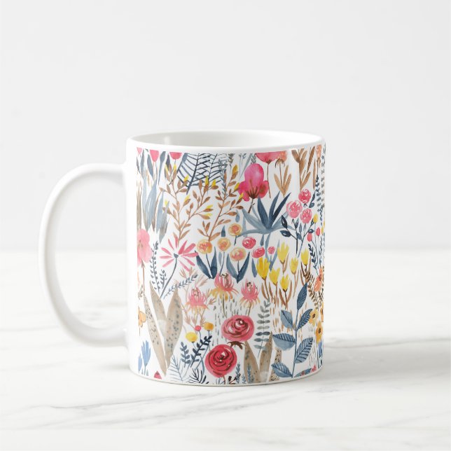 Handgezeichnet Wasserfarben nahtlos blumengeschmüc Kaffeetasse (Links)