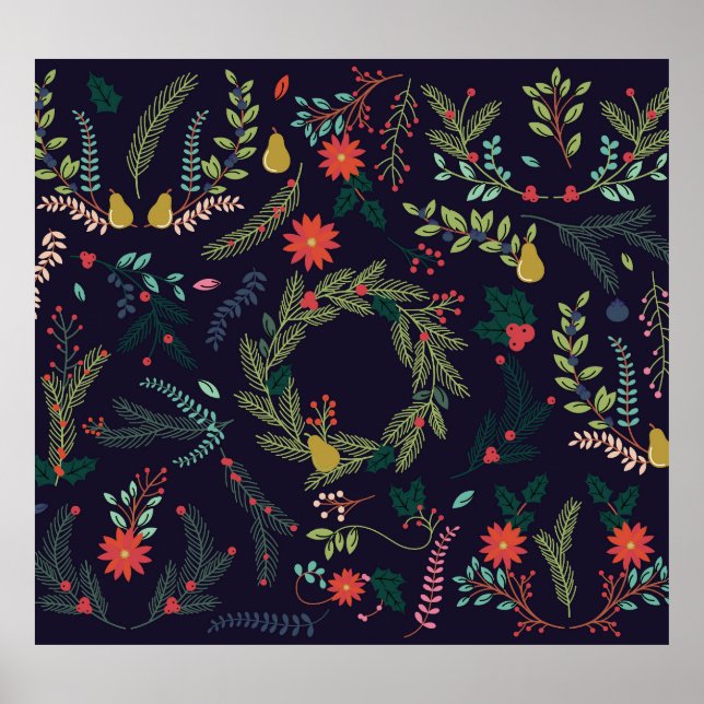 Handgezeichnet Weihnachtsflorale: Vintage Kollekti Poster (Vorne)
