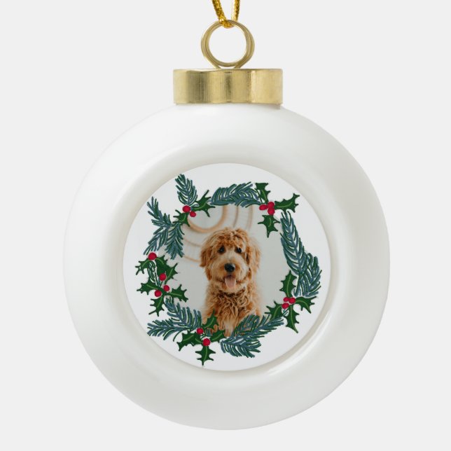 Handgezeichnet Weihnachtskranz, individualisierbar Keramik Kugel-Ornament (Vorderseite)