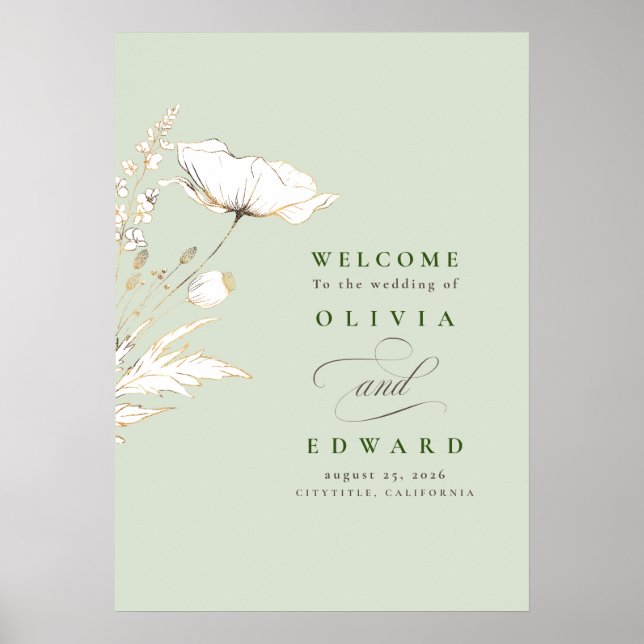 Handgezeichnet Wildblumen Begrüßungszeichen Poster (Vorne)