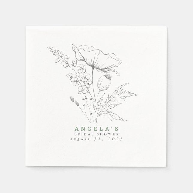 Handgezeichnet Wildblumen Elegant Minimalistisch N Serviette (Vorderseite)