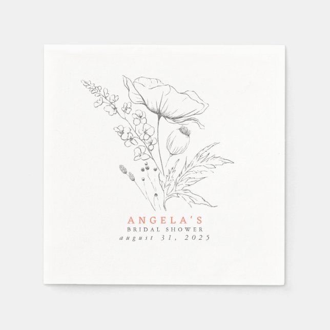 Handgezeichnet Wildblumen Elegant Minimalistisch N Serviette (Vorderseite)