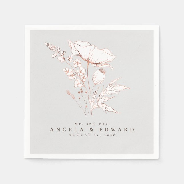 Handgezeichnet Wildblumen Elegante Minimalistische Serviette (Vorderseite)