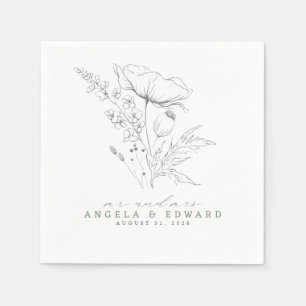 Handgezeichnet Wildblumen Elegante Minimalistische Serviette