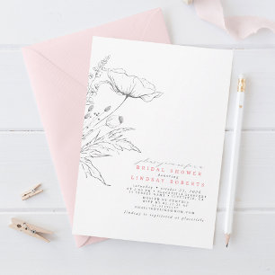 Handgezeichnet Wildblumen Elegantes rosa Brautpart Einladung