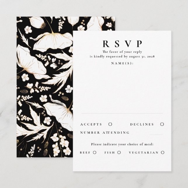 Handgezeichnet Wildblumen Gold Wedding RSVP Karte (Vorne/Hinten)