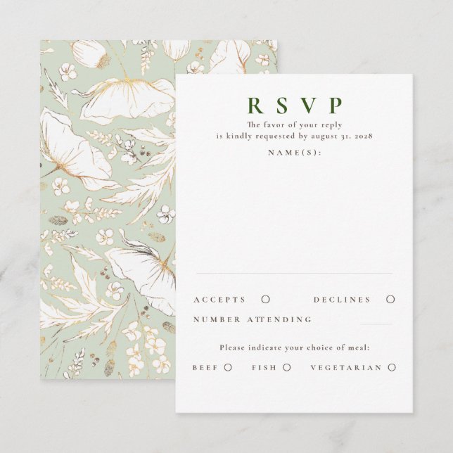 Handgezeichnet Wildblumen Gold Wedding RSVP Karte (Vorne/Hinten)