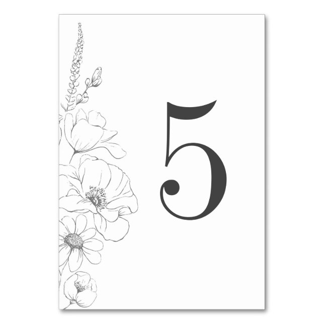 Handgezeichnet Wildblumen Hochzeit Tischnummer (Vorderseite)