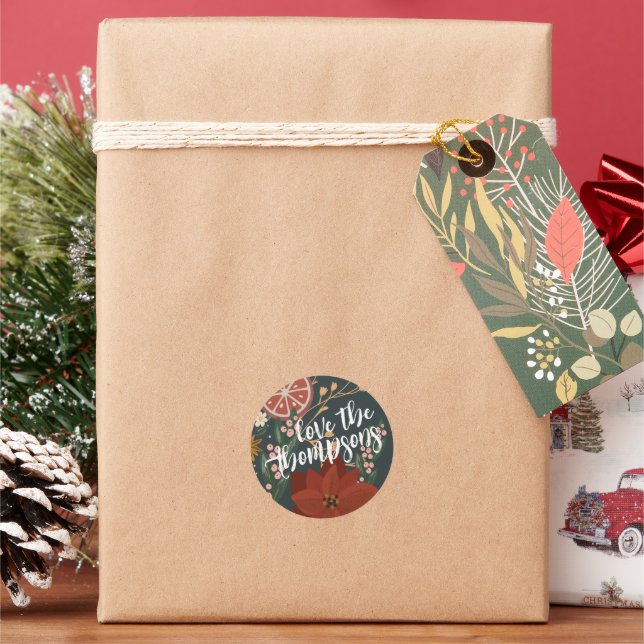 Handgezeichnet Winter Florals & Orange Runder Aufkleber (Feiertag)