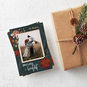Handgezeichnet Winter Florals & Orangen Fotokarte Feiertagskarte