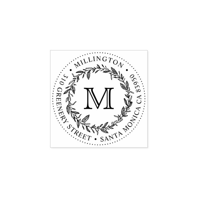 Handgezeichnet Wreath Monogram Round-Rücksendeadre Gummistempel (Prägung)