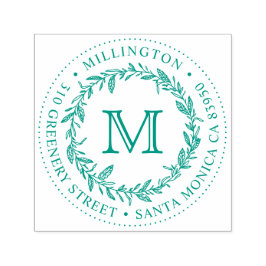 Handgezeichnet Wreath Monogram Round-Rücksendeadre Permastempel