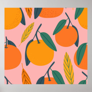 Handgezeichnet Zitrusfrüchte, nahtlos Mandarine-Mu Poster