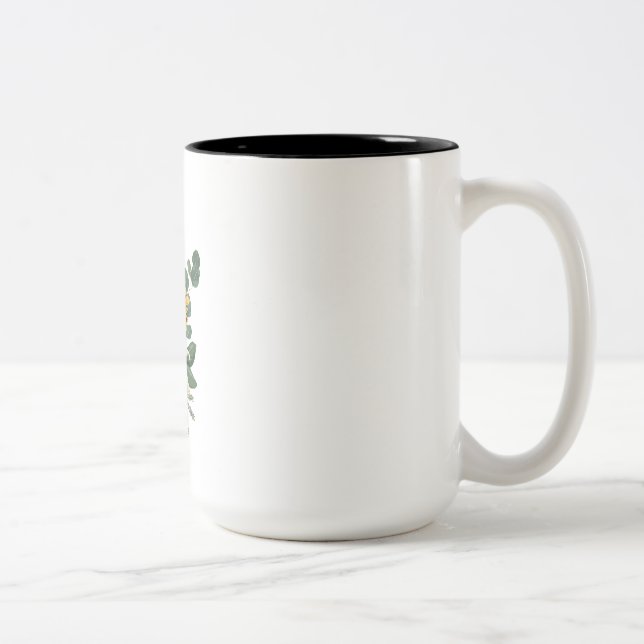 Handgezeichnete Abbildung eines Blume-Bouquets. Zweifarbige Tasse (Rechts)