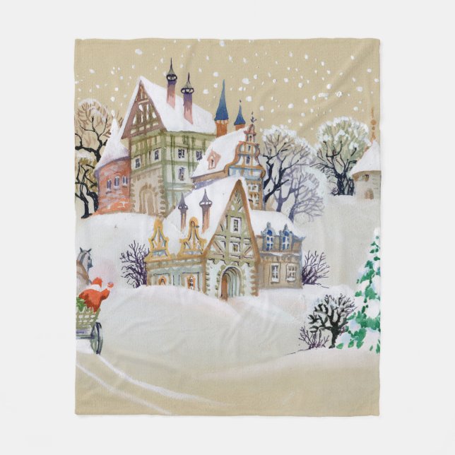 Handgezeichnete Abbildung mit Winterlandschaft und Fleecedecke (Vorderseite)