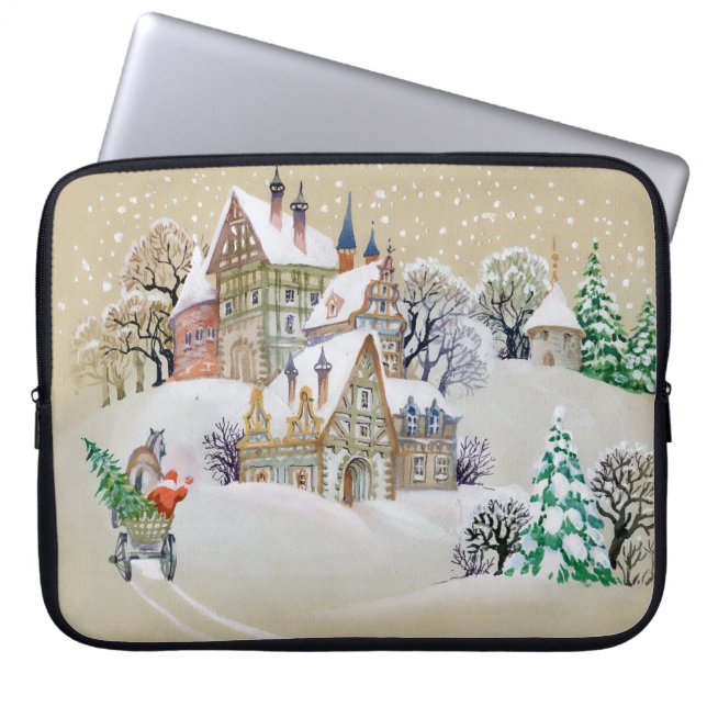 Handgezeichnete Abbildung mit Winterlandschaft und Laptopschutzhülle (Vorderseite)