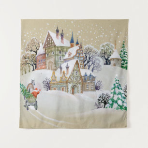 Handgezeichnete Abbildung mit Winterlandschaft und Wandteppich