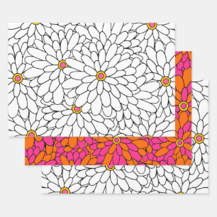 Handgezeichnete Abstrakte Zinnia-Muster Geschenkpapier Set