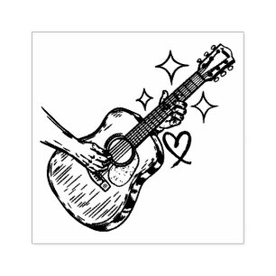 Handgezeichnete akustische Gitarre für Gitarrist Gummistempel