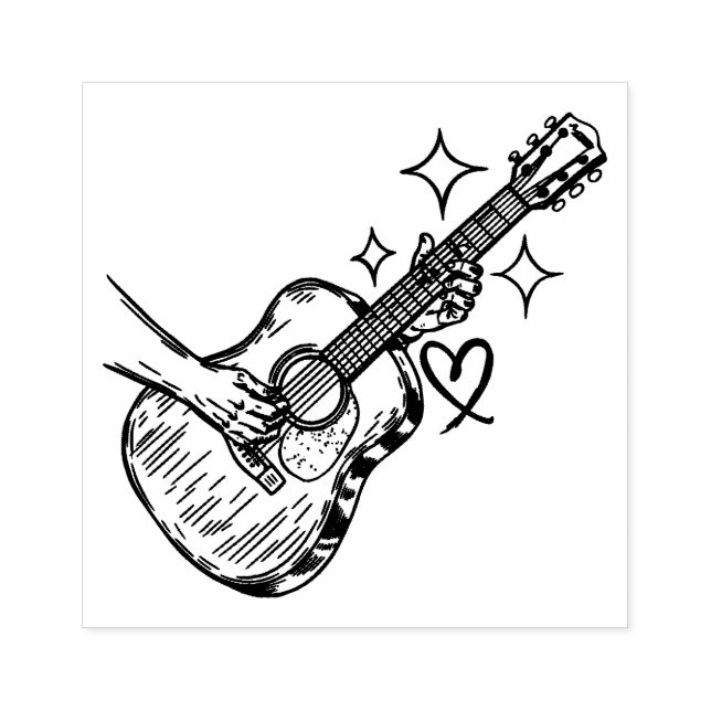 Handgezeichnete akustische Gitarre für Gitarrist Gummistempel (Prägung)