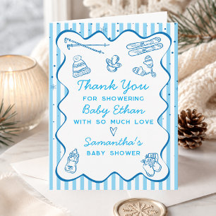Handgezeichnete Après Bébé Après-Ski-Junge-Baby-Pa Dankeskarte