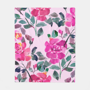 Handgezeichnete Aquarell üppige Rosen. Blumen naht Fleecedecke
