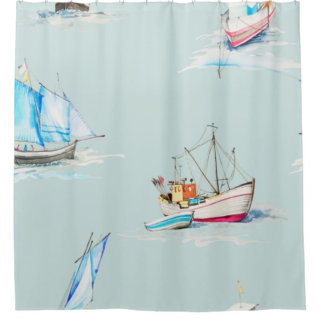handgezeichnete Aquarellbilder für Segelboote Duschvorhang (Vorderseite)
