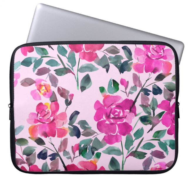 Handgezeichnete Aquarellfarben-Rose. Naht Laptopschutzhülle (Vorderseite)