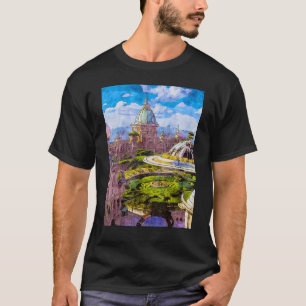 Handgezeichnete Architektur Gebäude Pflanze farben T-Shirt