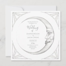 Handgezeichnete Art Deco Mond Hochzeitseinladung Einladung